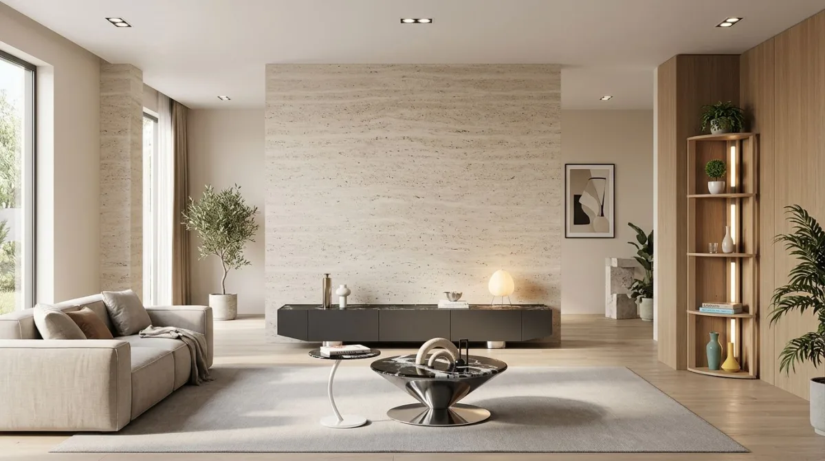 غرفة معيشة مفتوحة بتصميم انسيابي