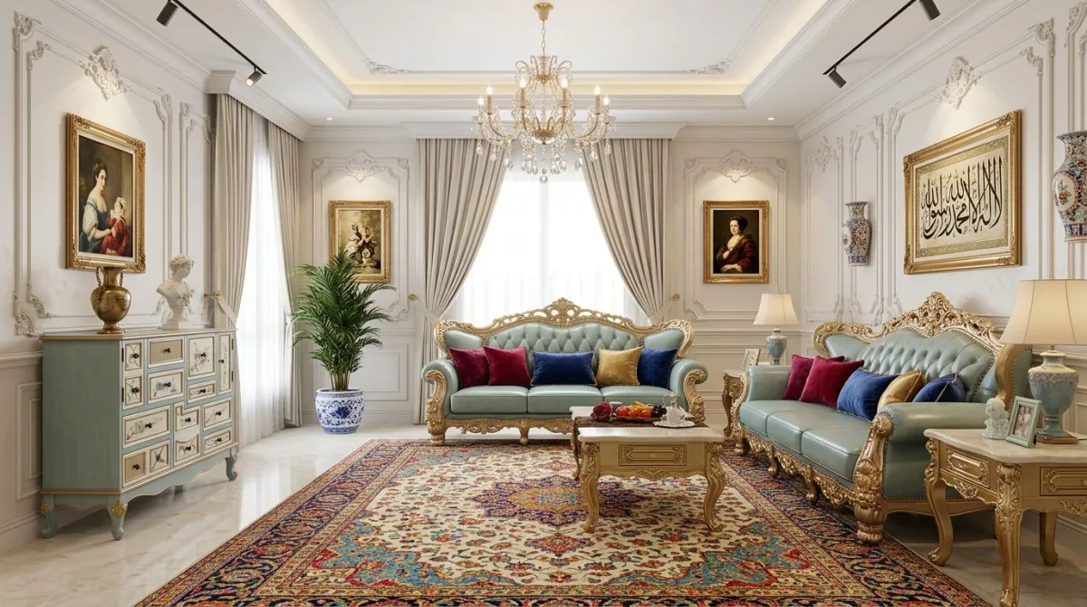 مجلس نساء أنيق بألوان الفيروز والذهب