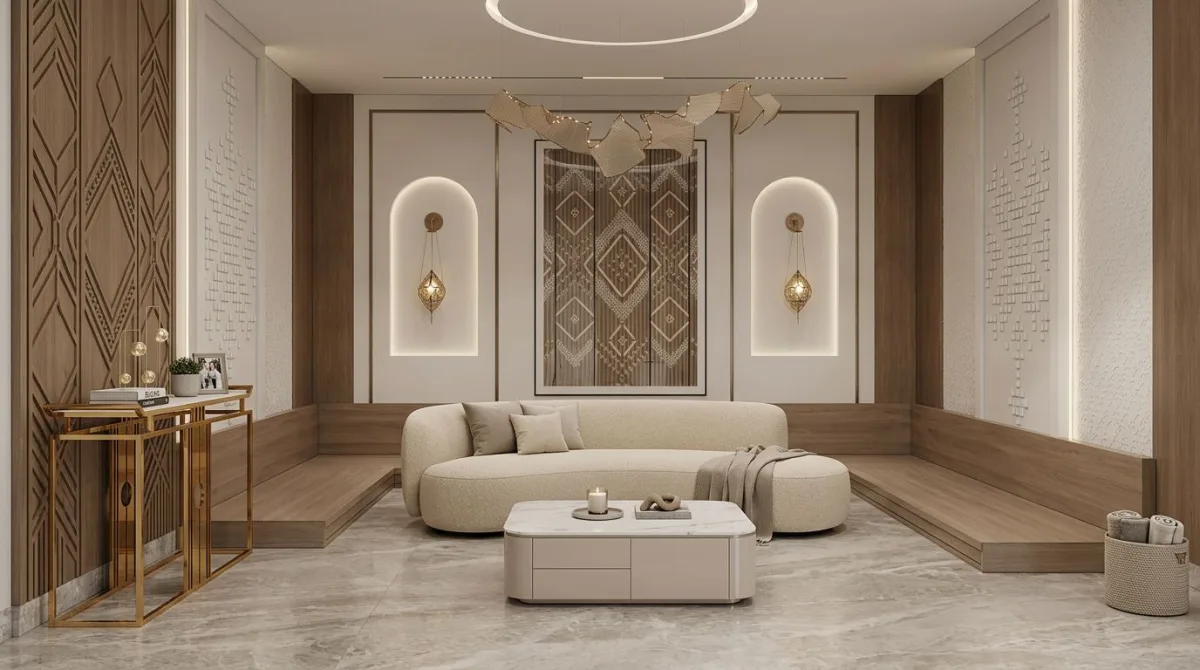 أضف لمسة دافئة إلى غرفة المعيشة بتصميم عصري