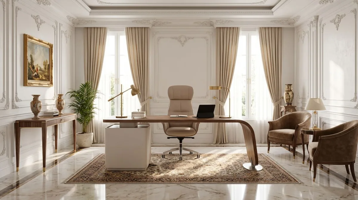 استمتع بالفخامة في مكتبك المنزلي الكلاسيكي