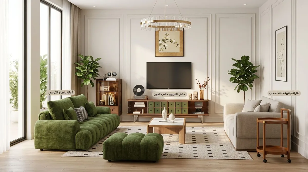 غرفة جلوس واسعة بإضاءة طبيعية