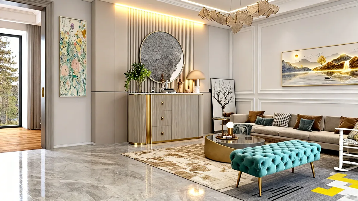 استمتع بأناقة النيو كلاسيك في غرفة المعيشة