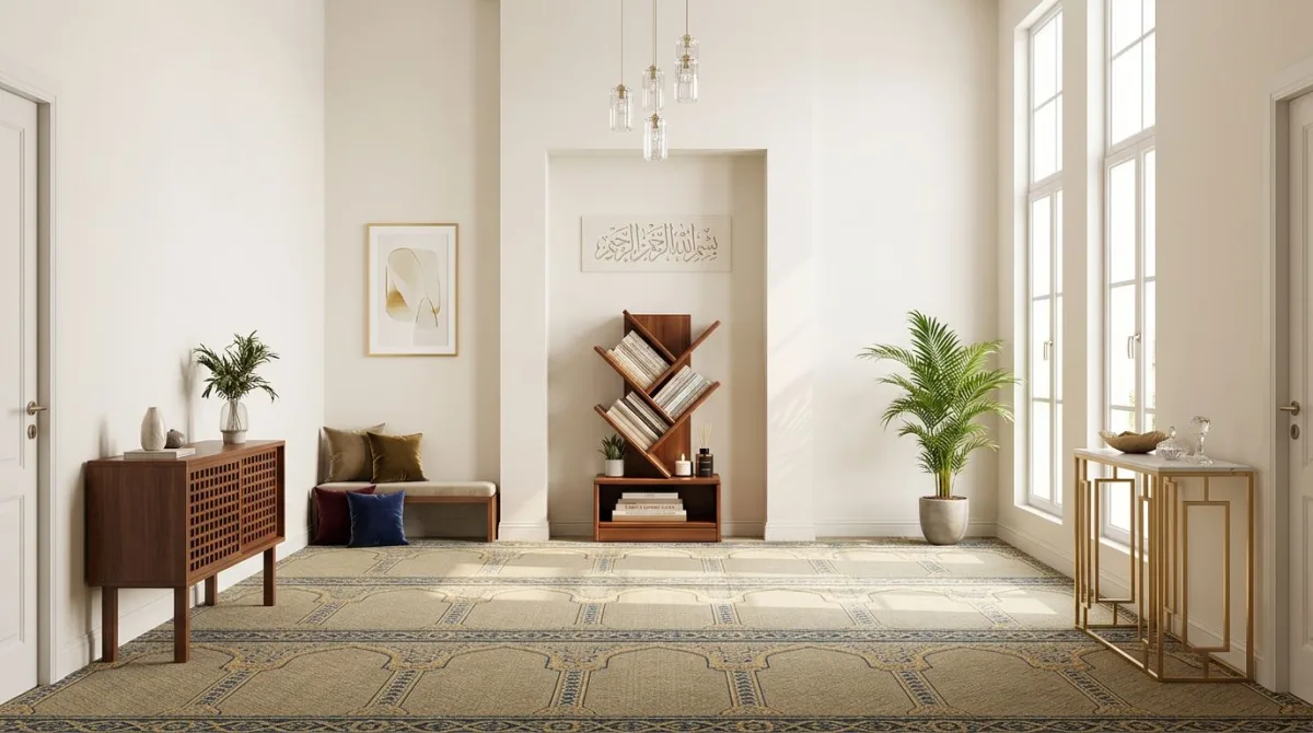 زاوية صلاة بتصميم عصري يجمع بين الفخامة والراحة.