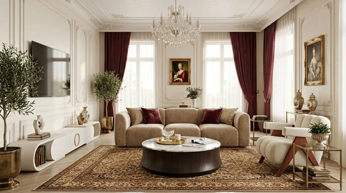 تألق الكلاسيكية في غرفة المعيشة الفاخرة